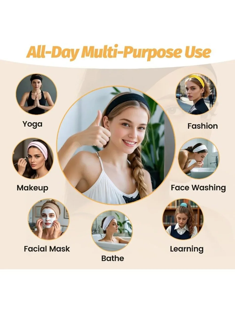 Women Elastic 6 Pack Thin Headbands Stretchy Workout Sweatbands Hair Accessories